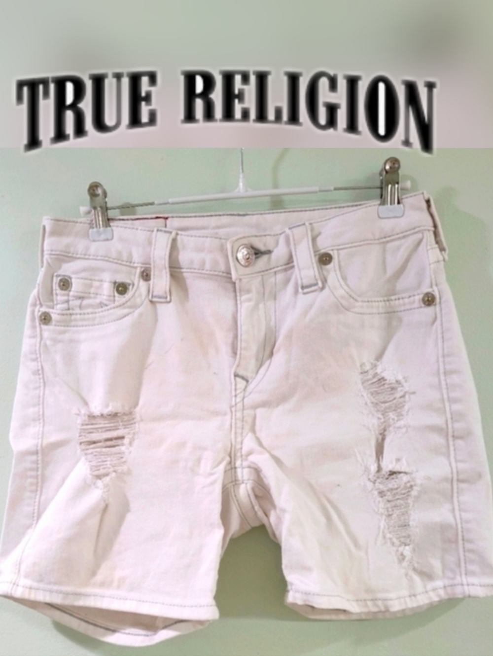 TRUE RELIGION Stretch Denim Shorts Contrast Stitching. 28 Excellent - Picture 2 of 14